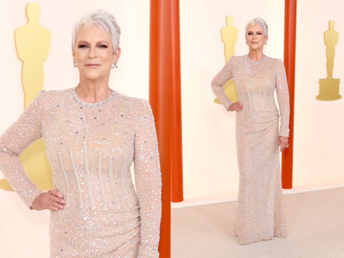 Jamie Lee Curtis pokes fun at Oscars dress matching ‘champagne’ coloured carpet Jamie Lee Curtis pokes fun at Oscars dress matching ‘champagne’ coloured carpet