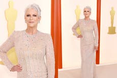 Jamie Lee Curtis pokes fun at Oscars dress matching ‘champagne’ coloured carpet