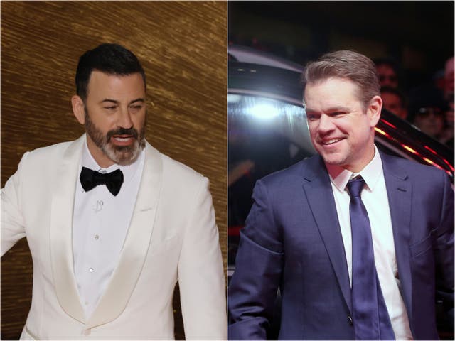 <p>Jimmy Kimmel (left) and Matt Damon</p>