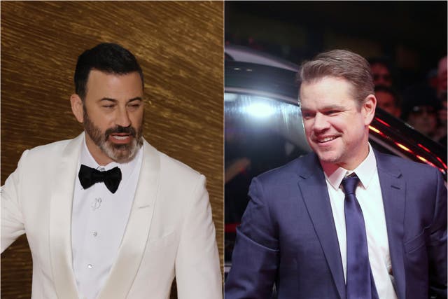 <p>Jimmy Kimmel (left) and Matt Damon</p>