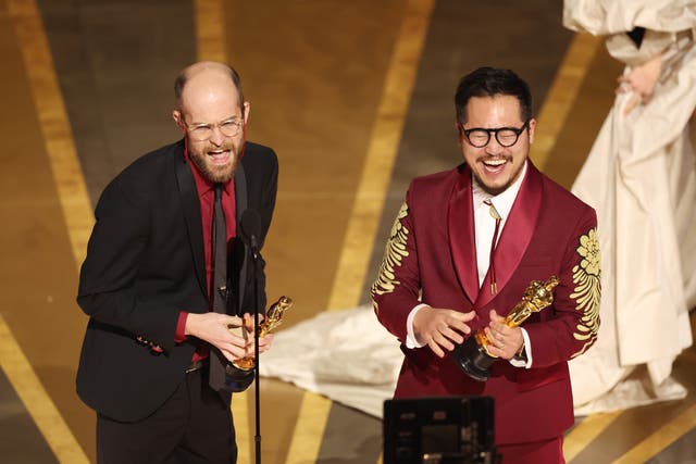 <p>Daniel Scheinert and Daniel Kwan at the 95th Annual Academy Awards</p>