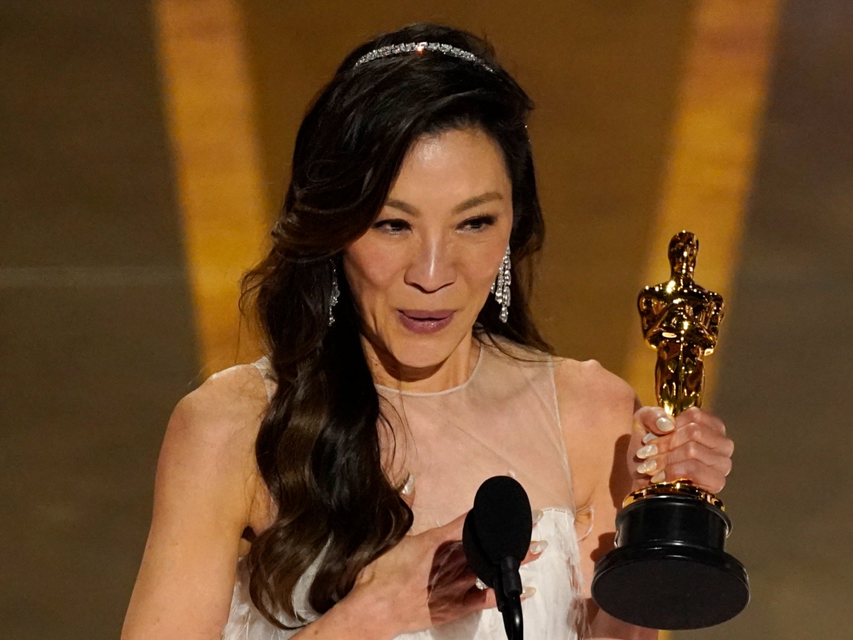 Michelle Yeoh accepting the award for Best Actress