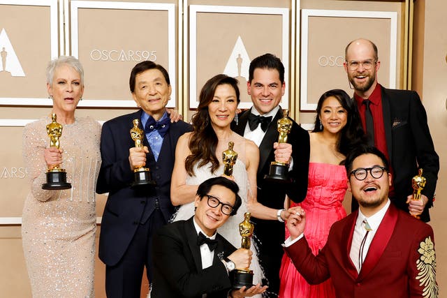 <p>The cast and directors of ‘Everything Everywhere All at Once’, which swept the Oscars</p>