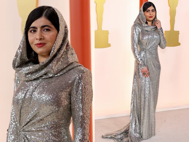 <p>Malala Yousafzai wears a Ralph Lauren dress to attend the 2023 Oscars</p>