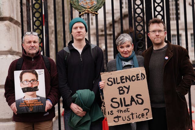 Insulate Britain campaigners Stephen Pritchard, Roman Paluch-Machnik, Ruth Cook and Oliver Rock outside Inner London Crown Court (Jordan Pettitt/PA)