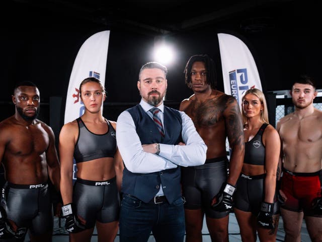 <p>Dan Hardy (centre) is taking on a new challenge, as PFL’s director of operations in Europe </p>