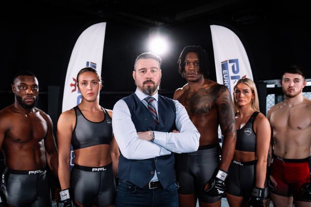 <p>Dan Hardy (centre) is taking on a new challenge, as PFL’s director of operations in Europe </p>