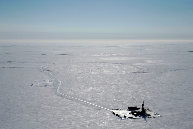 <p>This 2019 aerial photo shows an exploratory drilling camp at the proposed site of the Willow oil project on Alaska's North Slope</p>