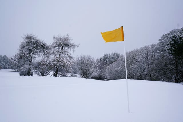 A snow covered 15th green at Slade Valley Golf Club, Brittas, Co Dublin (PA/Brian Lawless)