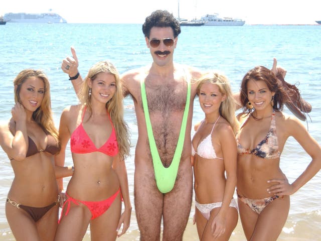 <p>Sacha Baron Cohen poses in a ‘mankini’ as Borat</p>