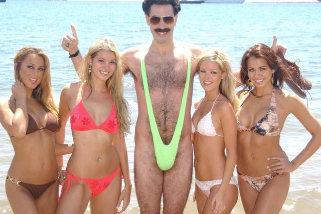 <p>Sacha Baron Cohen poses in a ‘mankini’ as Borat</p>