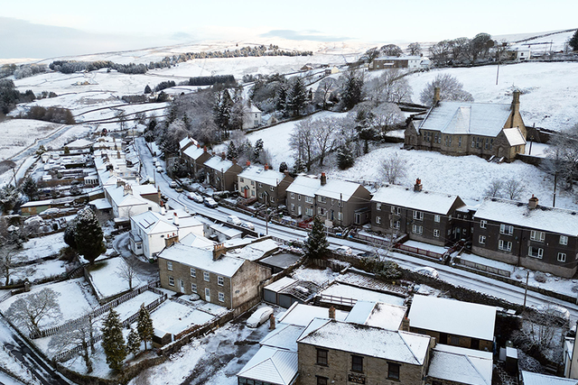 <p>Snow surrounds Nenthead in the North Pennines in Cumbria</p>
