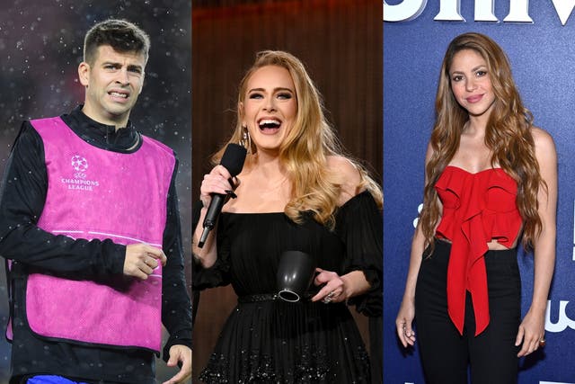 <p>From left to right: Gerard Pique, Adele and Shakira. Adele has commented on Shakira’s latest performance, which included a song that fans think is aimed at her ex, Gerard</p>