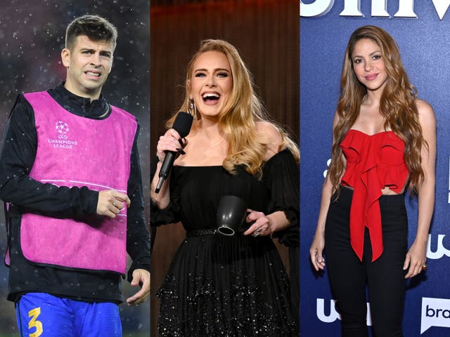 De izquierda a derecha: Gerard Piqué, Adele y Shakira. Adele comentó sobre la última actuación de Shakira, que incluyó una canción que los fanáticos creen que está dirigida a su ex, Gerard.