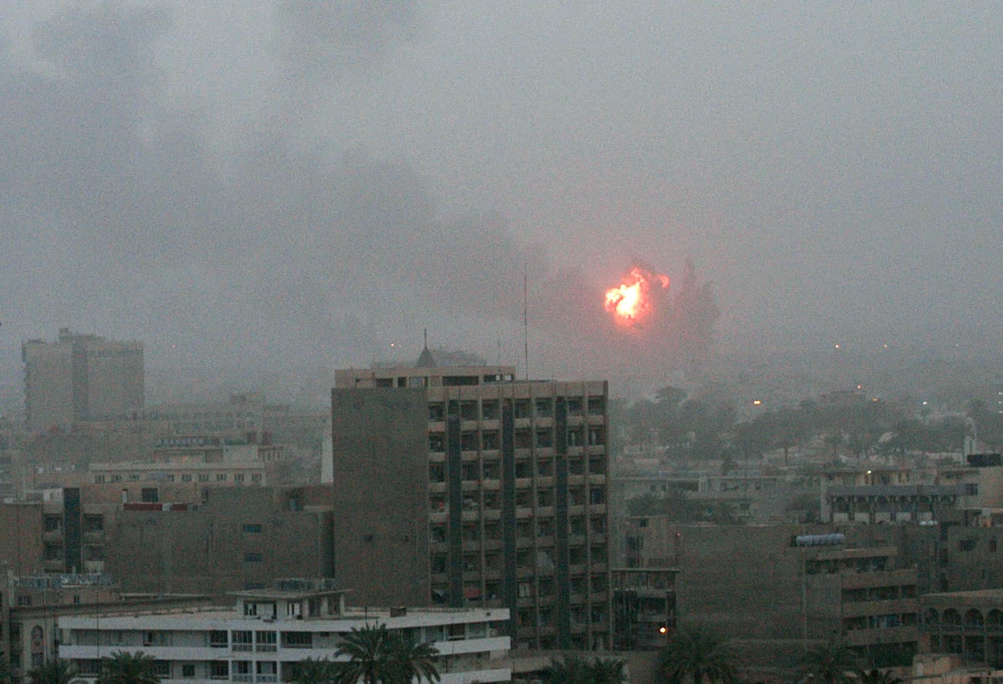 An explosion rocks Baghdad on 20 March 2003