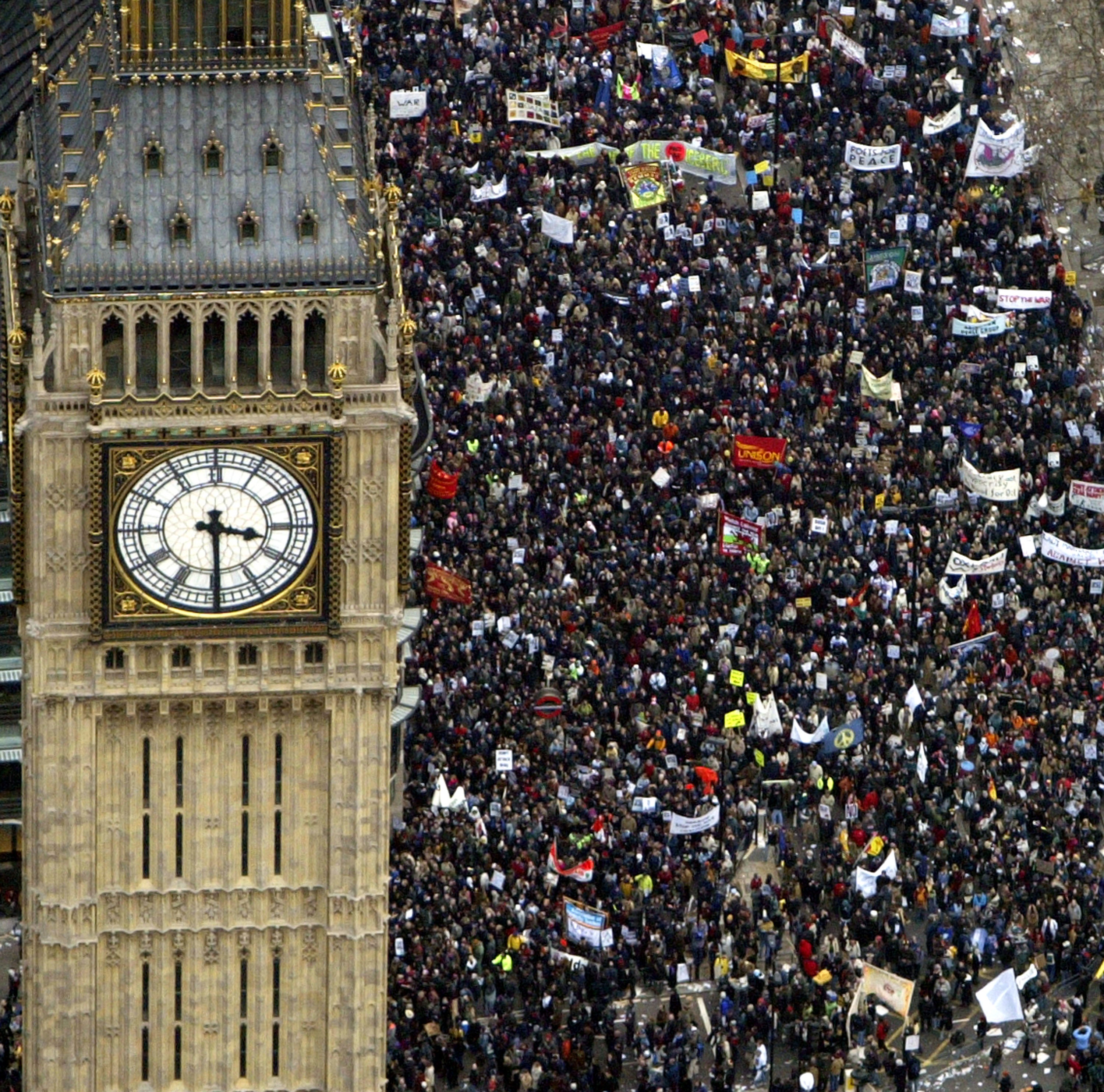 Crowds gather in the shadow of Big Ben to show their opposition