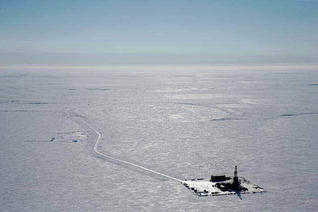 <p>A 2019 aerial photo shows an exploratory drilling camp at the proposed site of the Willow oil project on Alaska’s North Slope</p>