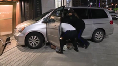 Moment man arrested after crashing minivan into Philadelphia police headquarters