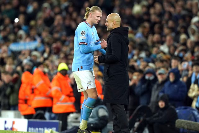 Erling Haaland scored five goals before being substituted by Pep Guardiola (Martin Rickett/PA)