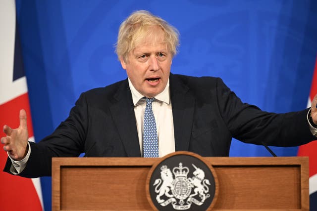 <p>Boris Johnson during Covid press conference in Downing Street</p>