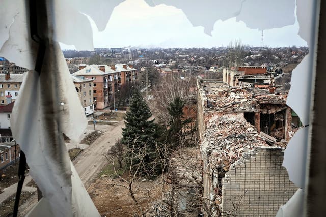 <p>A view of the city of Bakhmut, the site of the heaviest fighting in the war in Ukraine </p>