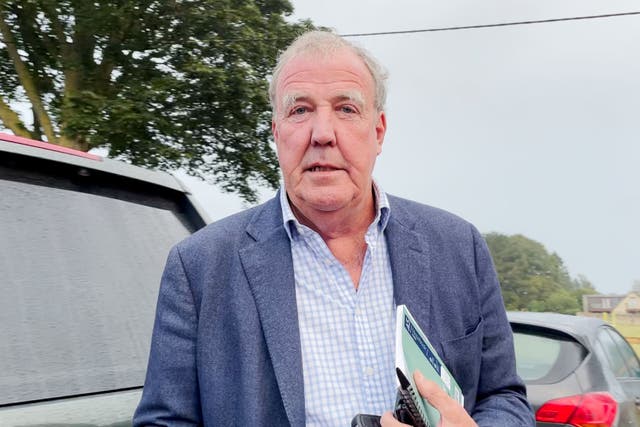 <p>Jeremy Clarkson at the Memorial Hall in Chadlington, where he held a showdown meeting with local residents over concerns about his Oxfordshire farm shop (PA)</p>