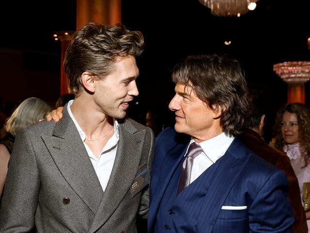 <p>Austin Butler and Tom Cruise at the Oscars luncheon</p>