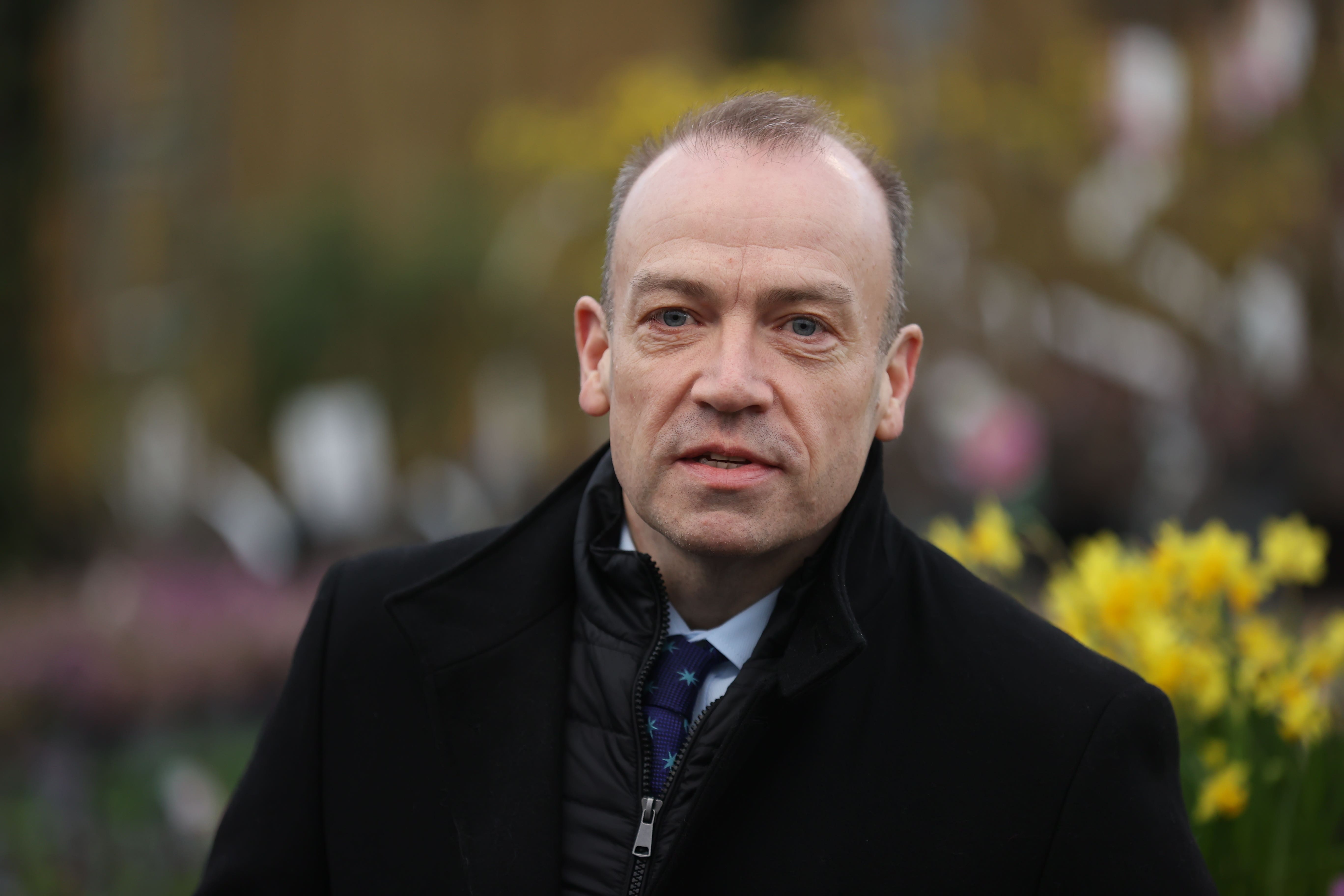 Northern Ireland Secretary Chris Heaton-Harris speaks to the media during a press conference outside the Hillmount Garden Centre, on the Upper Braniel Road in Belfast, during his visit to Northern Ireland to sell the Windsor Framework deal. Picture date: Thursday March 9, 2023.