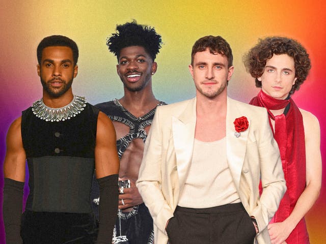 <p>Lucien Laviscount, Lil Nas X, Paul Mescal and Timothée Chalamet are among the male stars playing with tradition on the red carpet in recent years</p>