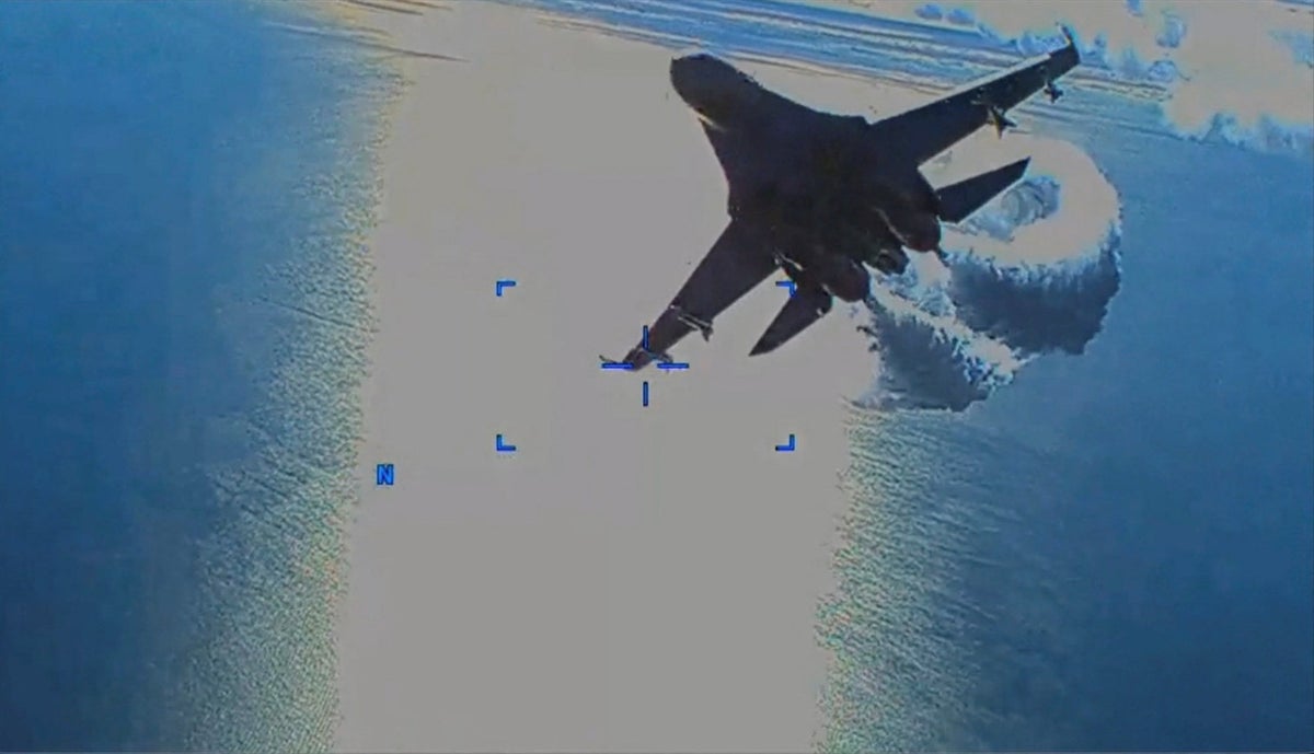 Video captures moment Russian fighter jet crashes into US drone