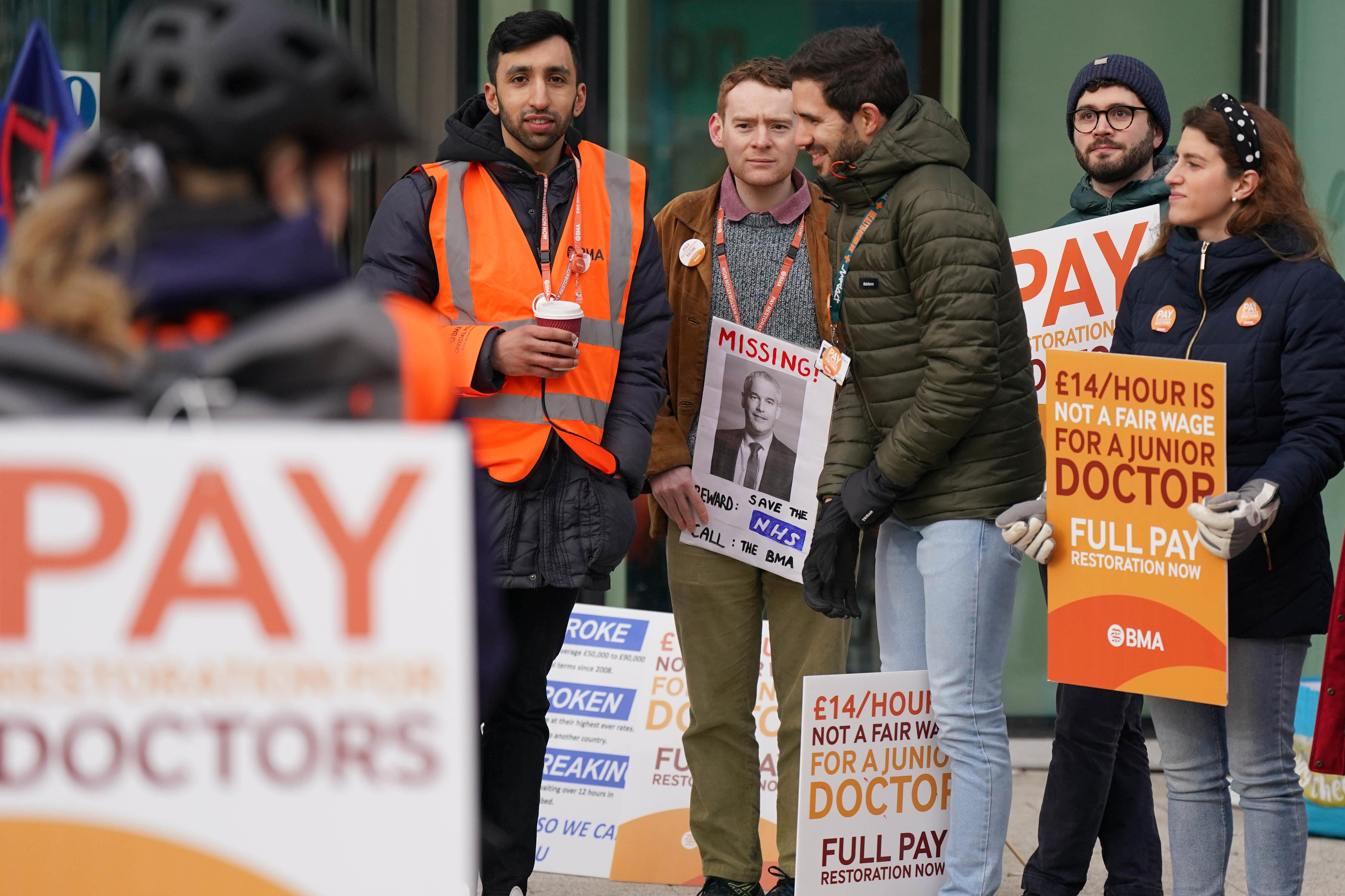 Striking NHS junior doctors outside Queen Elizabeth hospital in Birmingham (Jacob King/PA)