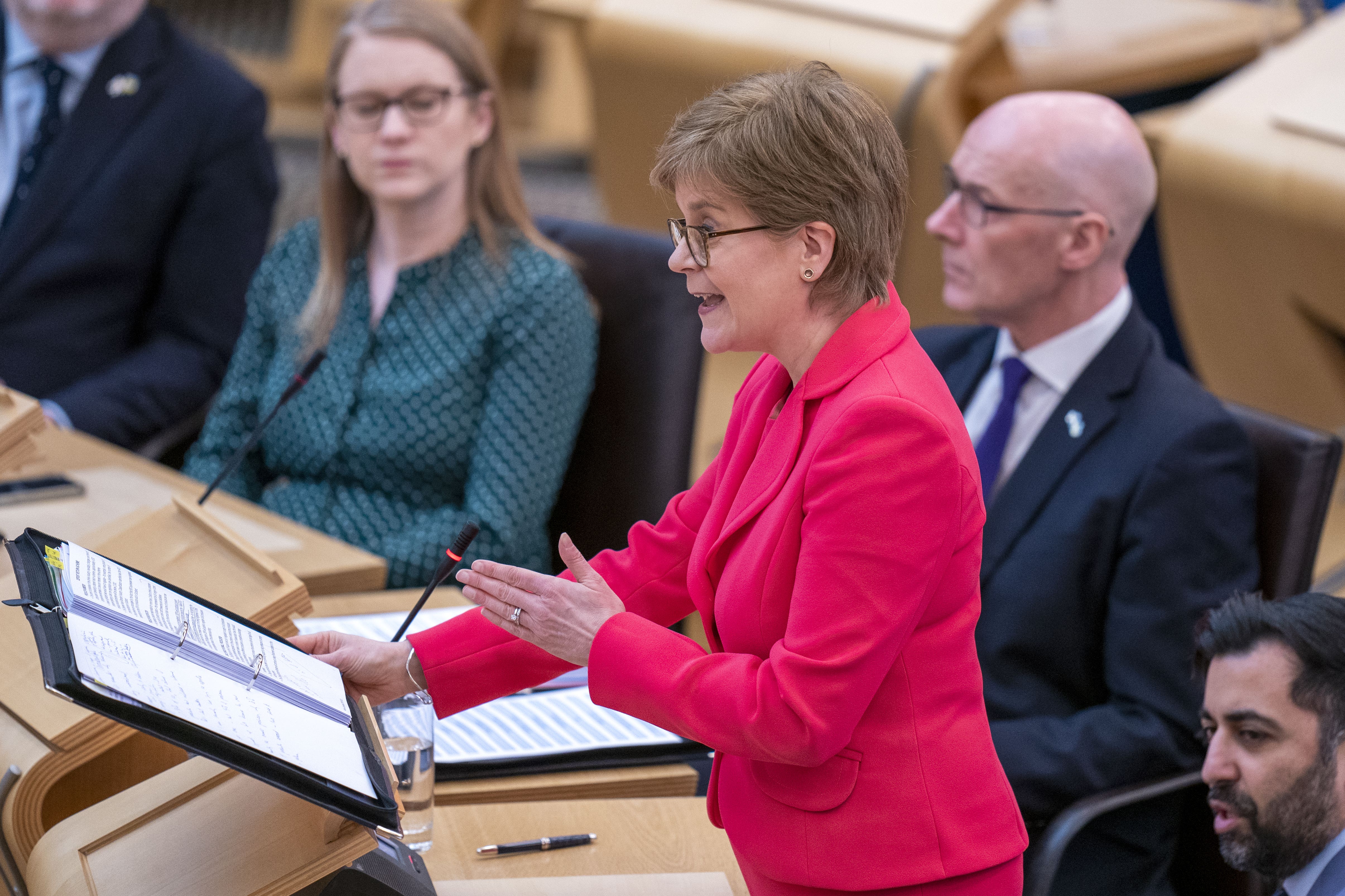 Nicola Sturgeon spoke to journalists after First Minister’s Questions on Thursday (Jane Barlow/PA)