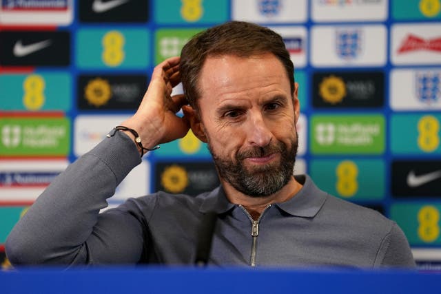 <p>Gareth Southgate speaks to the media at St George’s Park</p>