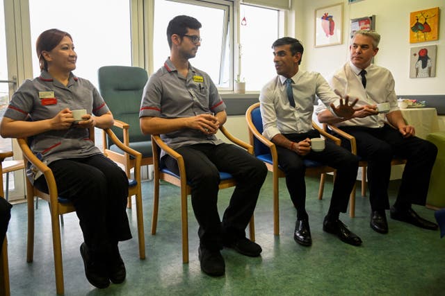 Prime Minister Rishi Sunak spoke to staff at St George’s Hospital in Tooting, London, about the new pay offer (Toby Melville/PA)