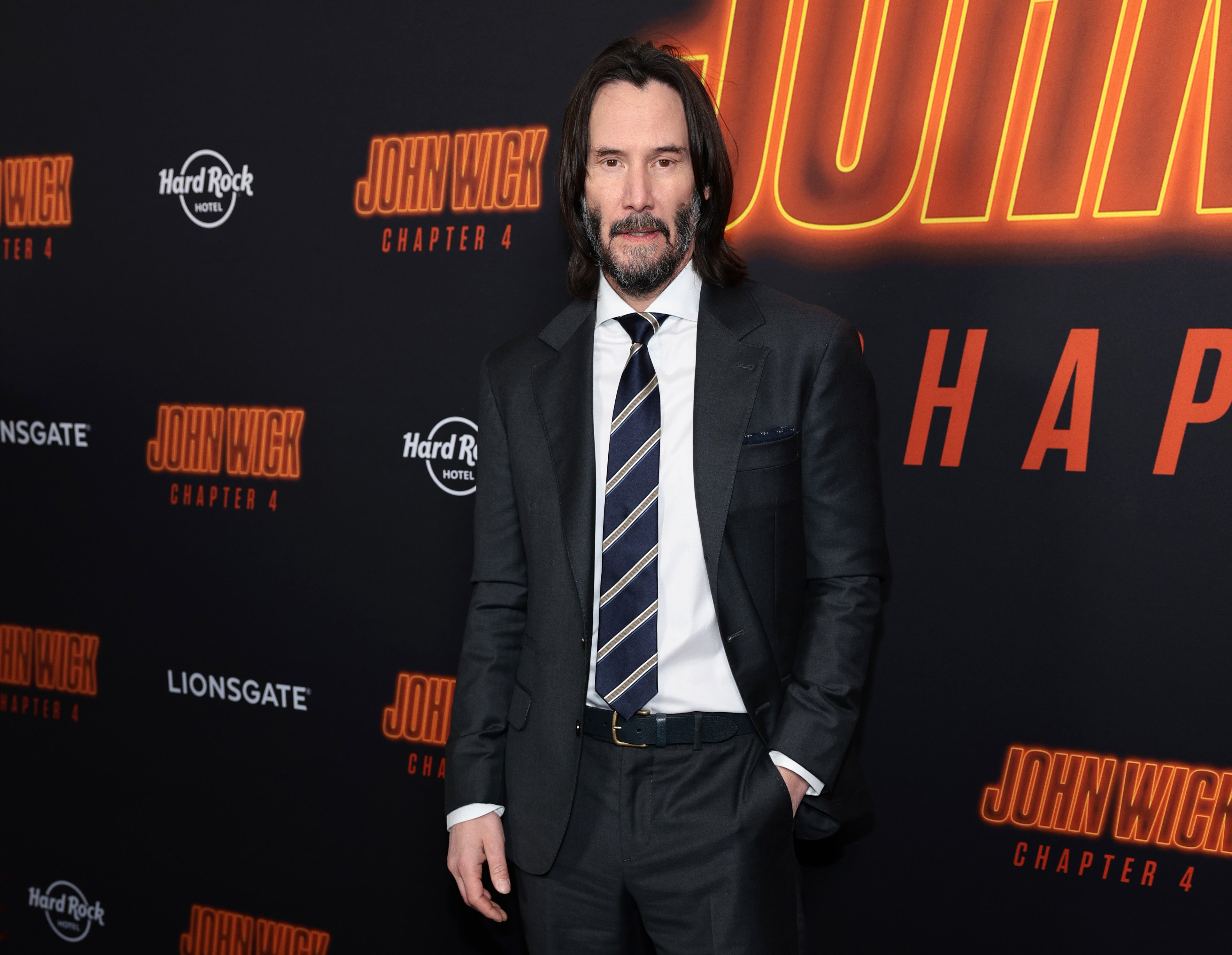 Keanu Reeves attends the screening of John Wick: Chapter 4 in New York City on 15 March 2023