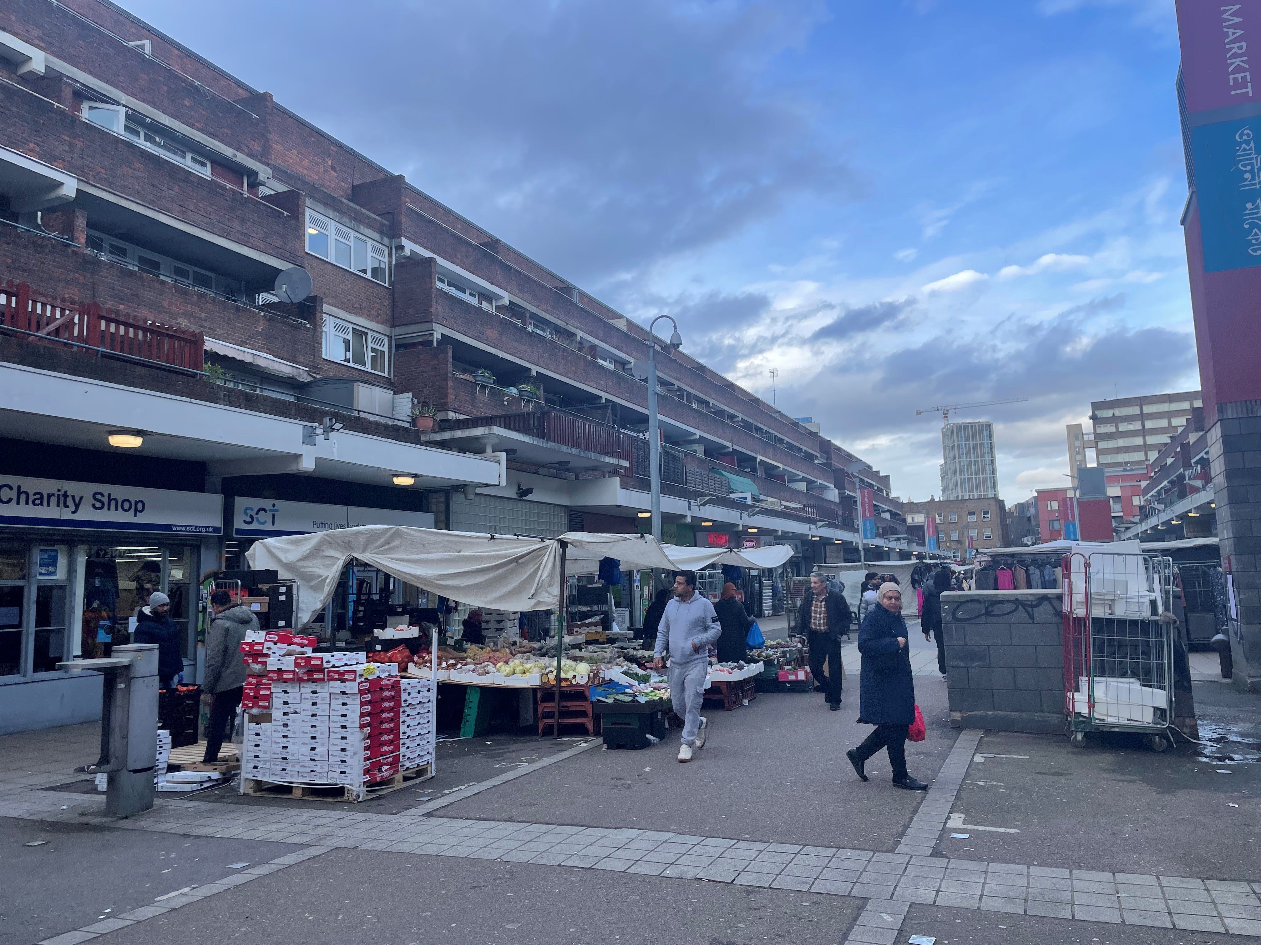 Watney Market in Shadwell, which had the third lowest median household income in Tower Hamlets in 2019, according to the Council