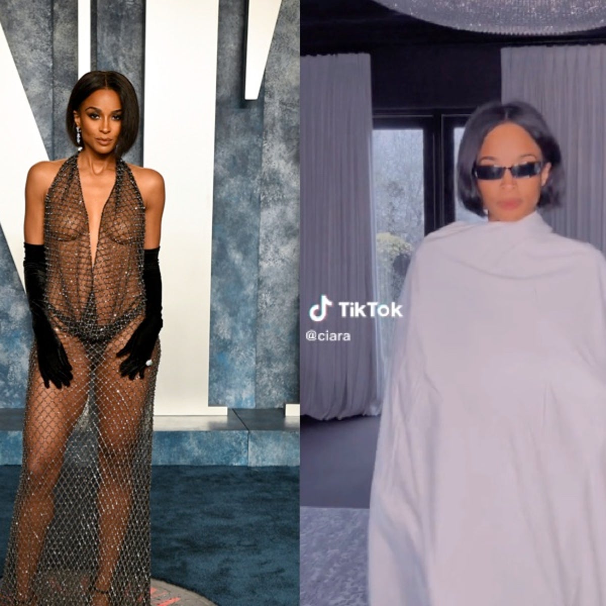 cierra sheer dress Ciara Goes Sheer in Crystallized Caped Dress at Fifteen Percent Pledge Gala