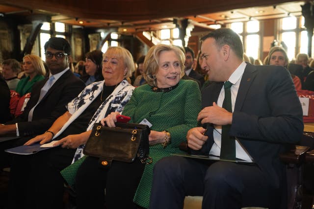 Taoiseach Leo Varadkar with Monica McWilliams and Hillary Clinton (PA)