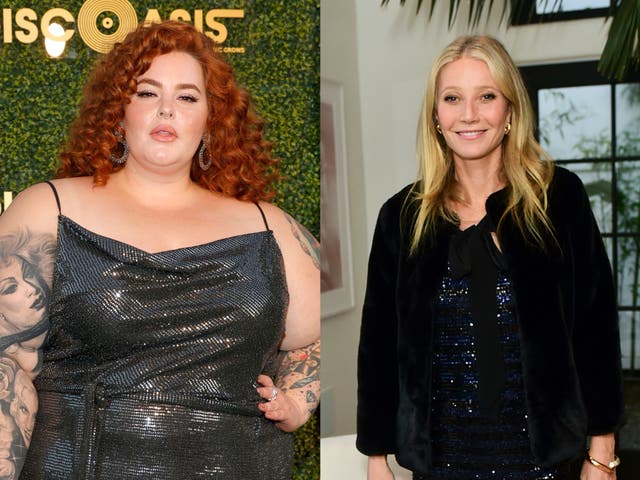 <p>Tess Holliday (left) criticises Gwyneth Paltrow’s diet</p>