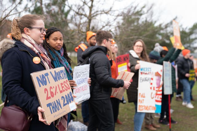 Striking NHS junior doctors on the picket line outside Norfolk & Norwich University Hospital in Norwich, as the British Medical Association indicates it will look to talks with the Government as early as this afternoon. Picture date: Monday March 13, 2023.
