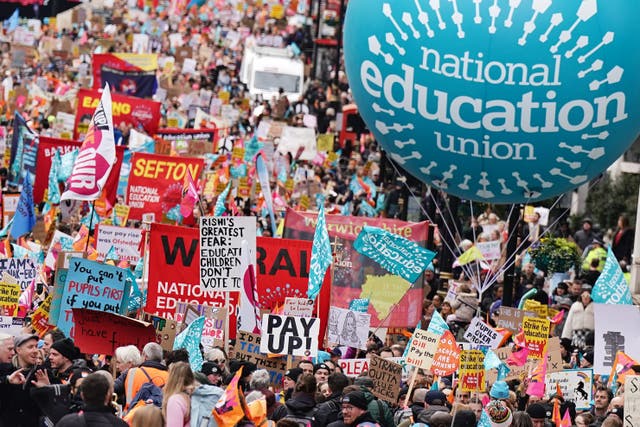 Striking members of the National Education Union this week (Aaron Chown/PA)