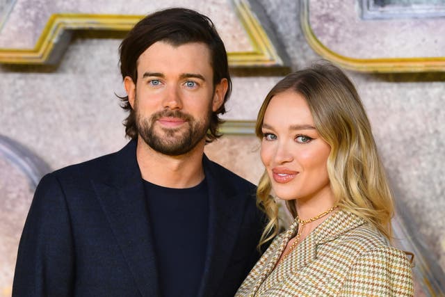 <p>Jack Whitehall and Roxy Horner attend the UK Premiere of "Black Adam" at Cineworld Leicester Square on October 18, 2022</p>
