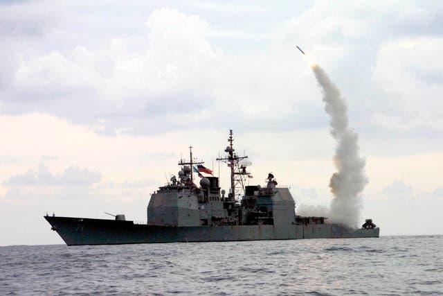 <p>File photo: A Tomahawk Land Attack Missile (TLAM) launches from the guided missile cruiser USS Cape St George (CG 71) in operation in the Mediterranean Sea</p>
