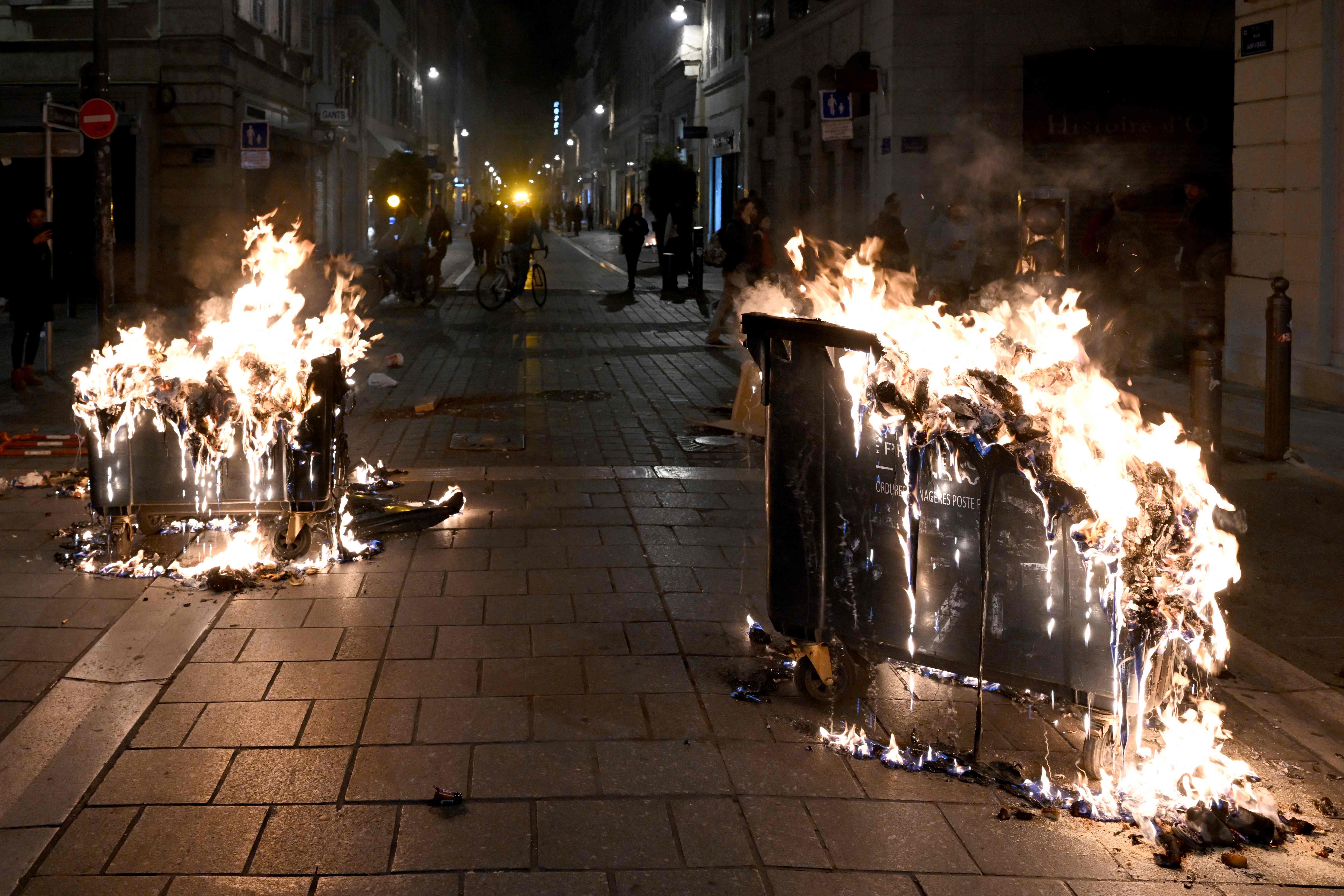 Household waste containers were set on fire during the protests