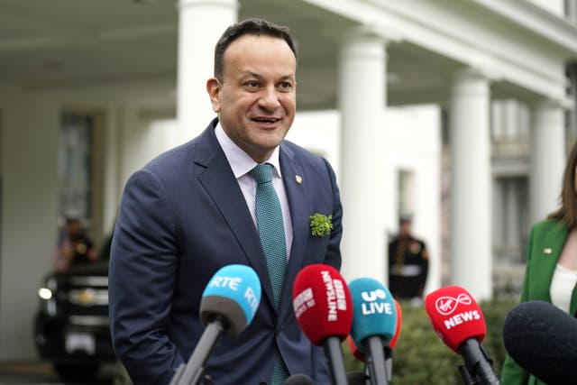 Taoiseach Leo Varadkar speaks to the media after his bilateral meeting with US President Joe Biden (Niall Carson/PA)