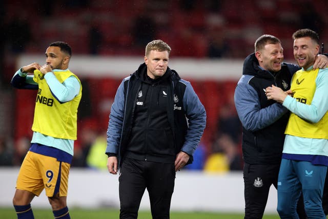 Newcastle manager Eddie Howe saw his side claim a dramatic win at Nottingham Forest (Nigel French/PA)
