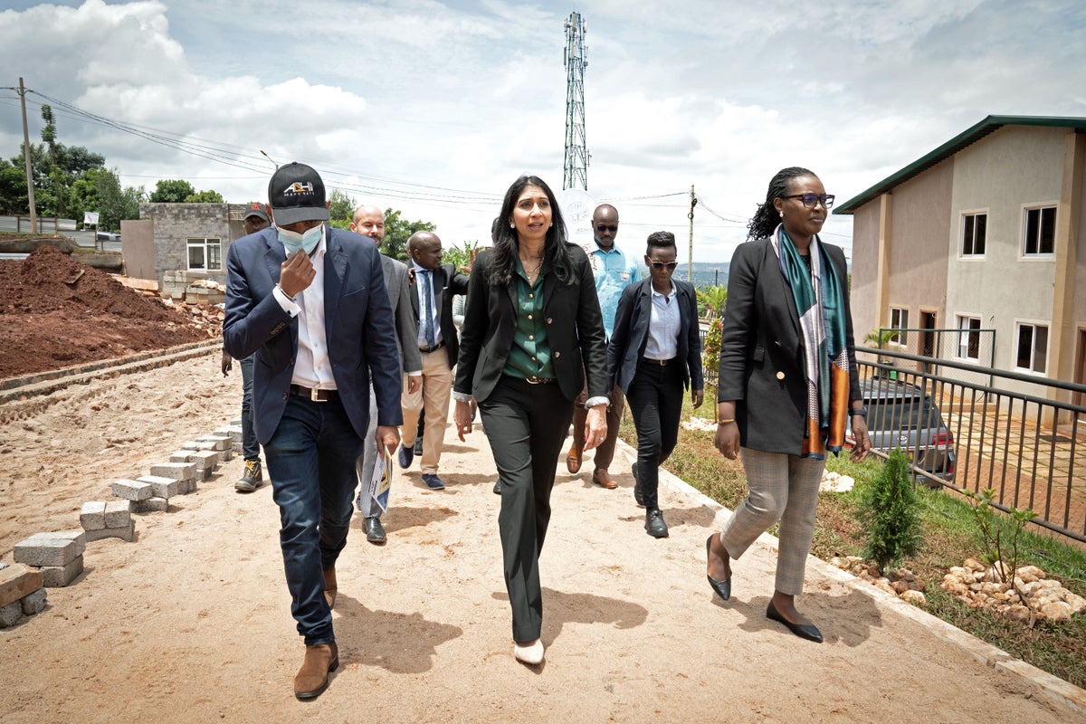 Suella Braverman jokes about interior designer as she tours potential migrant housing in Rwanda