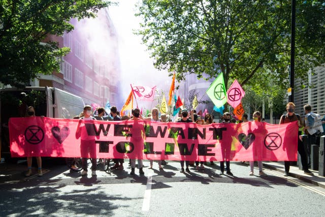 <p>Extinction Rebellion’s (XR) march to parliament on 1st September 2020. The climate movement’s plans for ‘The Big One’ protest this April is being backed by dozens of unions, peace organisations and environmental groups</p>