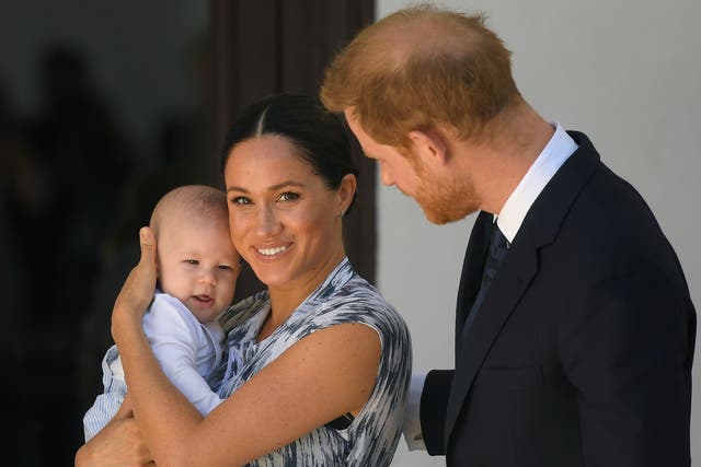 <p>Meghan and Harry pictured with baby Archie  </p>