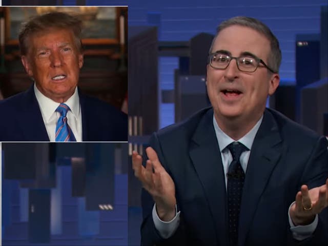 <p>John Oliver lampooning Trump on the latest episode of ‘Last Week Tonight'</p>